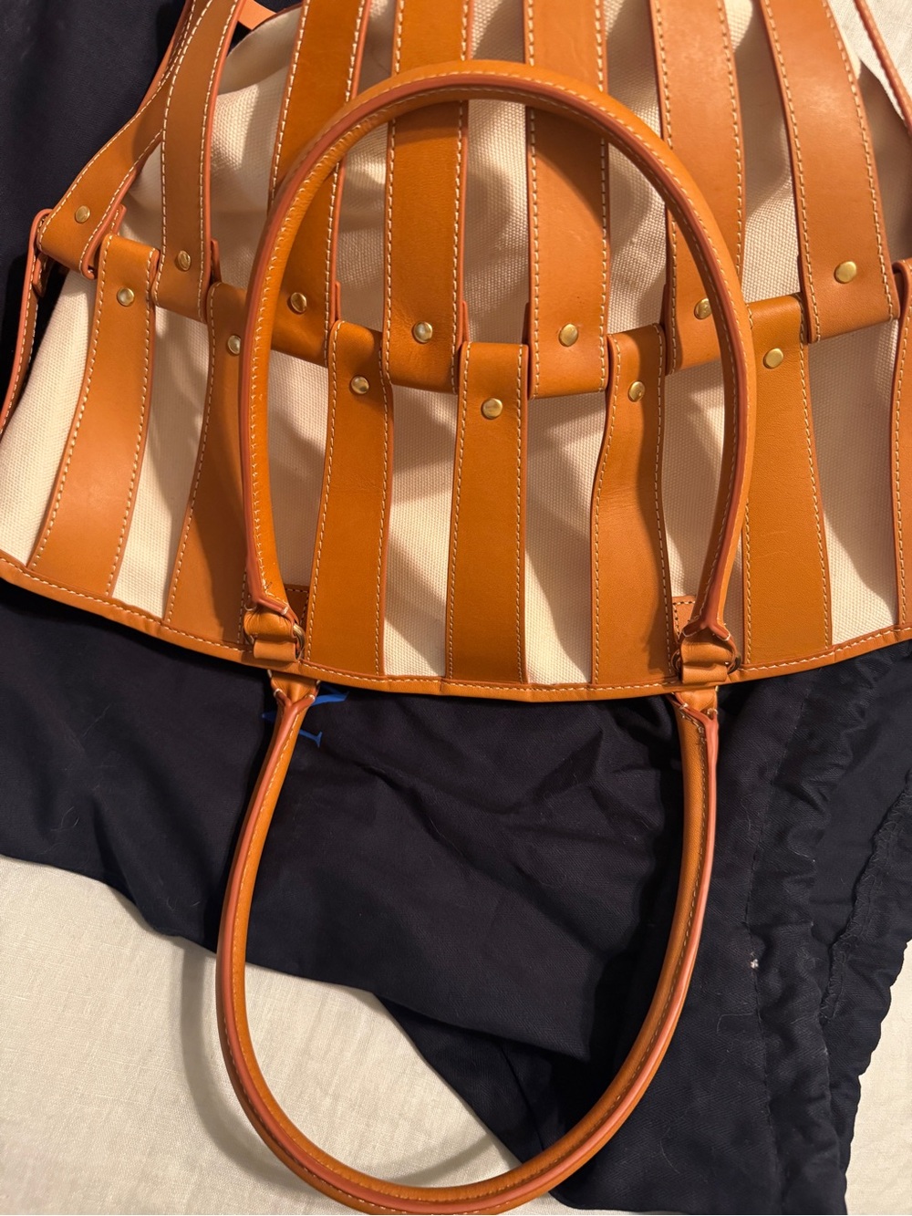 J. McLaughlin Parma Leather strapped Tote Bag in Tan and Canvas NWT - Picture 8 of 14